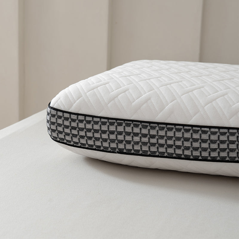 Memory foam pillow with herringbone contrast shell