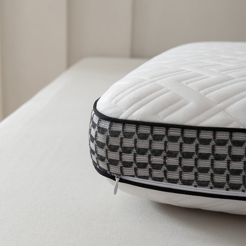 Memory foam pillow with herringbone contrast shell